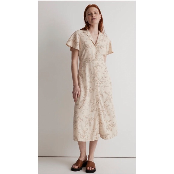 Madewell Kacie Midi Shirtdress in Stitched Vines Linen-Blend - Picture 1 of 7